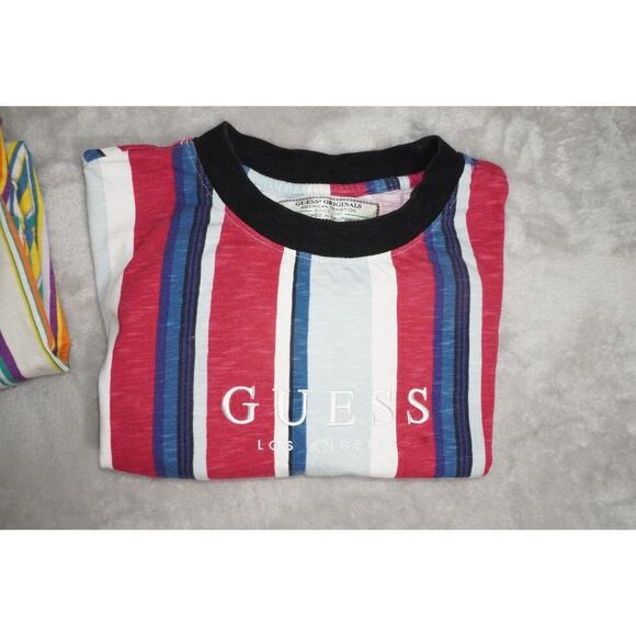 Vintage 90s Guess Shirt Extra Large Red Blue Mens Embroidered Cotton Striped - Picture 6 of 7
